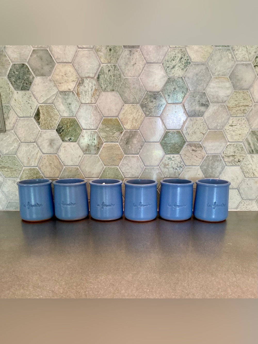 Cermer ES-002 La Fermière Periwinkle Blue Glazed Terra Cotta Plant Pot Set Of 6